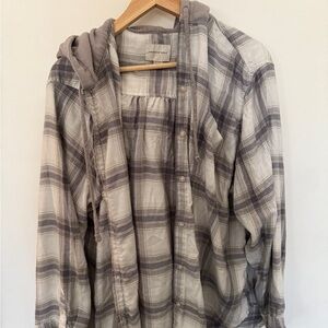 American Eagle Outfitters Gray Plaid Hooded Shirt